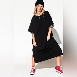 Dressed In LALA Frankie Dress in Black + Checkerboard Oversized Sold Out NWT S
